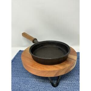 Vintage 6 Inch Cast Iron Skillet with Wooden Handle Made In Taiwan